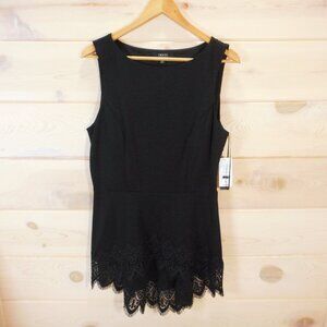 IMNYC Isaac Mizrahi Women's size M Black Peplum Top Lace Trim NWT Sleeveless